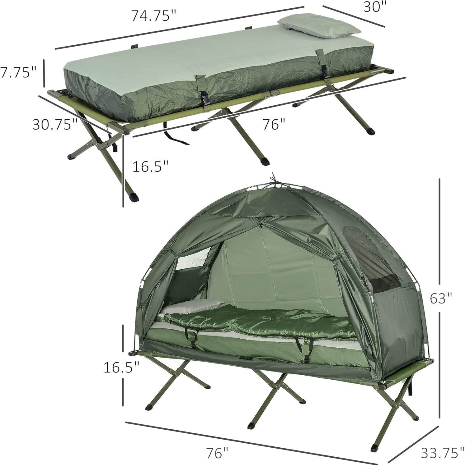 2 Person Foldable Camping Cot with Tent, Bedspread and Thick Air Mattress, 4-in-1 Elevated Camping Bed Tent for Outdoor Hiking, Picnic, Travel - Image 2