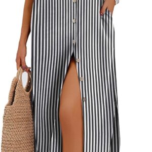 Zeagoo Womens Summer Casual Short Sleeve Button Down Long Shirt Dresses Loose Swimsuit Beach Cover Ups with Pockets