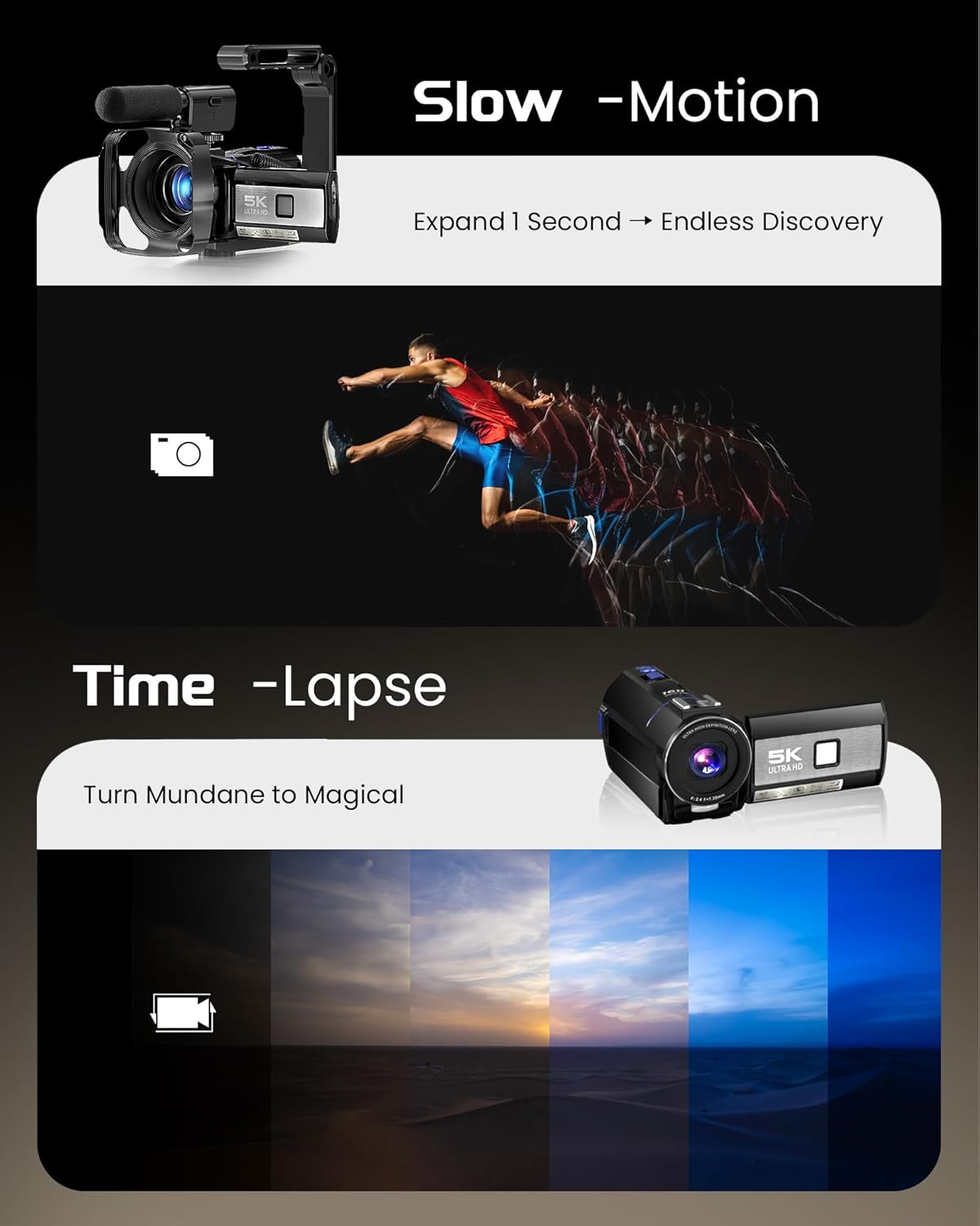 5K Video Camera Camcorder, UHD 64MP Vlogging Camera for YouTube with 3" 270° Rotatable Touch Screen, Digital Camera with IR Night Vision, 16X Zoom/WiFi/Webcam/HD/32GB Card/2 Batteries/Microphone - Image 3