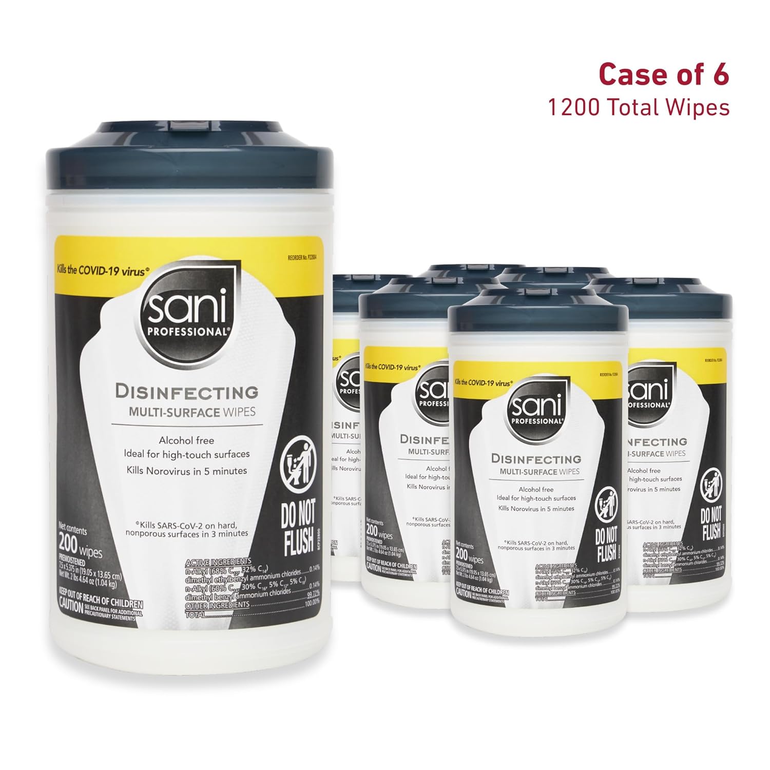 Sani Professional Disinfecting Wipes – Multi-Surface Cleaning Wipes for Food Contact Surfaces Areas – 6 Canisters (200 Wipes Each) – Bleach-Free, Alcohol-Free, Restuarant and Kitchen Disinfection - Image 3