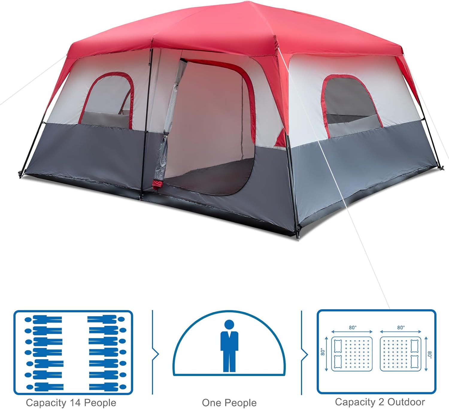 VINGLI 14 Person Tents for Camping 2 Room, Large Multi Room Family Tents for Car Camping & Outdoor Adventures - Image 5