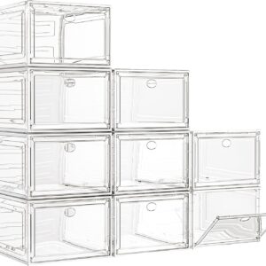 7 code Large Clear Shoe Boxes Organizer【Thicker Material】 Stronger Shoe Box with Magnetic Door, Stackable Shoe Storage Box for Closet, Foldable Space-Saving Storage Bins Shoe Cabinet, White 9 Pack