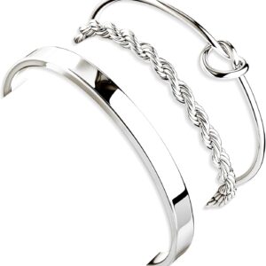 925 Sterling Silver Bracelets for Women Stack, 14K Gold Plated Bangle Cuff Jewelry Set Trendy, Adjustable Tennis Knot Twisted Bracelet for Wrist Essentials Women Fashion Gifts