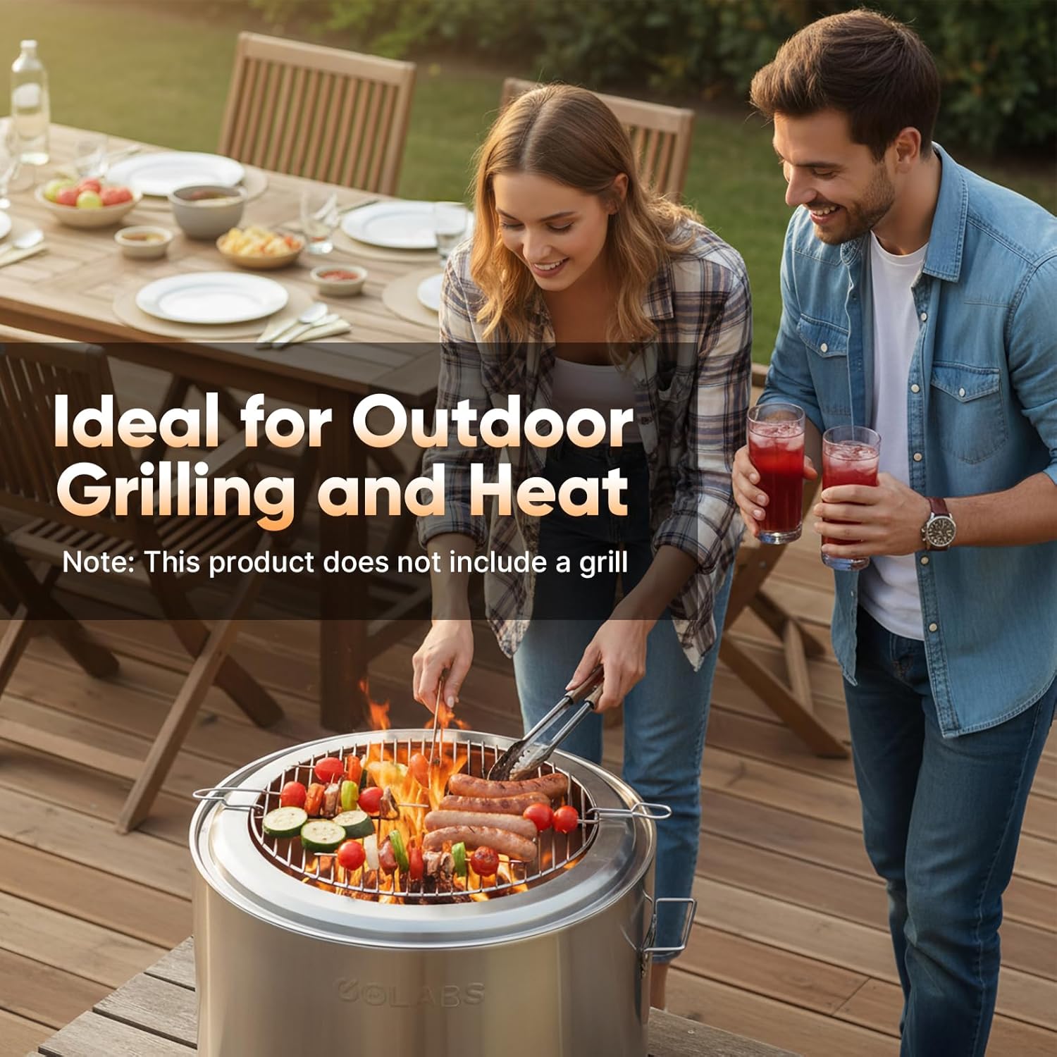 Golabs Smokeless Fire Pit 19.5", Portable with Handle, Stainless Steel Outdoor Firepit with Removable Ash Pan & Fire Poker, Easy to Clean, Efficient Heating & Less Ash, Perfect for Backyard & Camping - Image 2