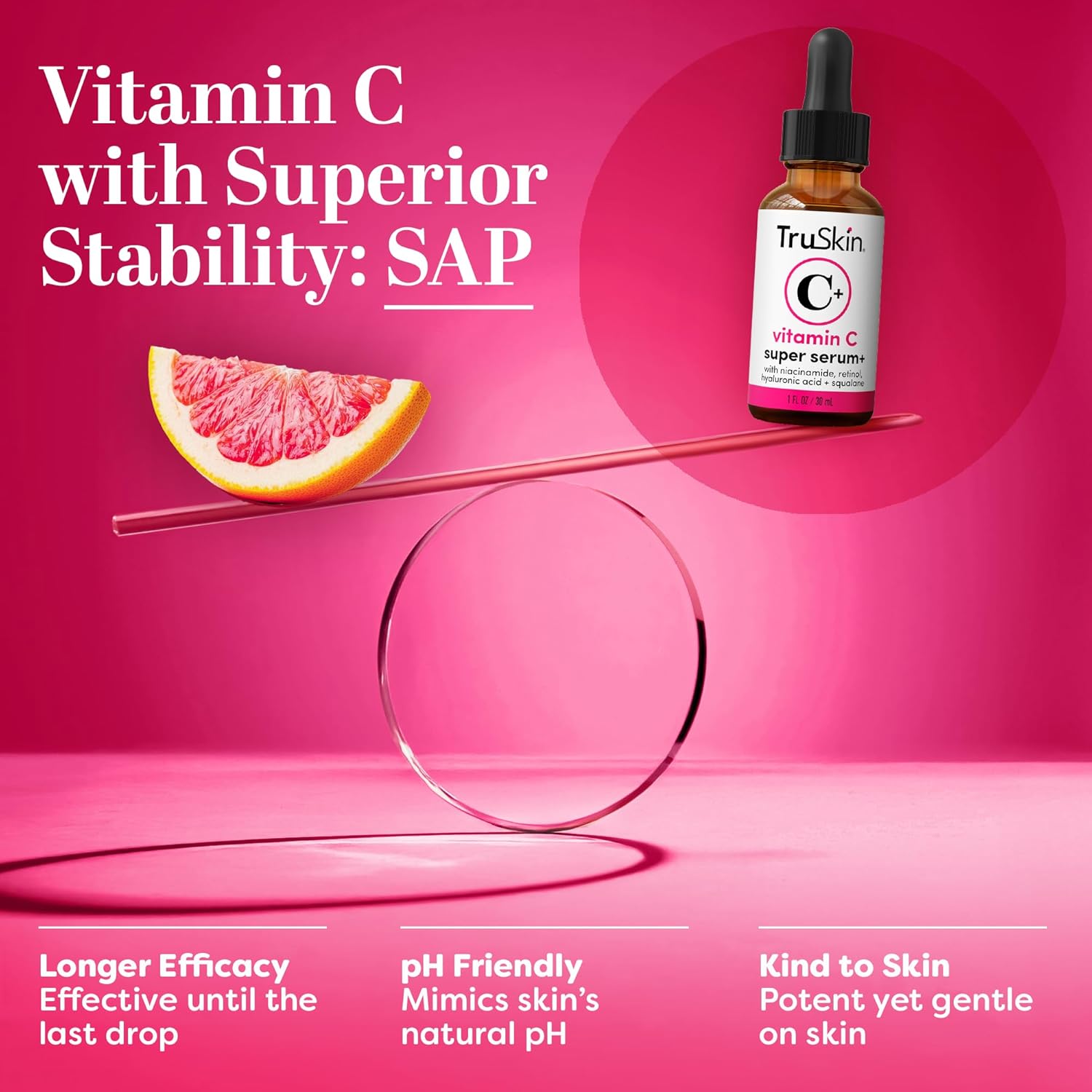 TruSkin Vitamin C Super Serum for Face - Five Skin Benefits in One Serum with Vitamin C, Retinol, Niacinamide, Hyaluronic Acid & Squalane - Brighten, Firm & Smooth the Look of Skin - 1 fl oz - Image 4