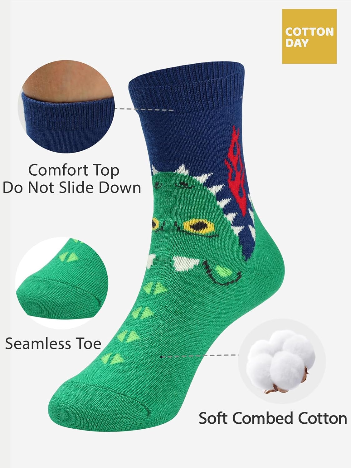 COTTON DAY Kids Boys Crew Dress Socks Bright Colorful Pattern Graphic Print - Image 4