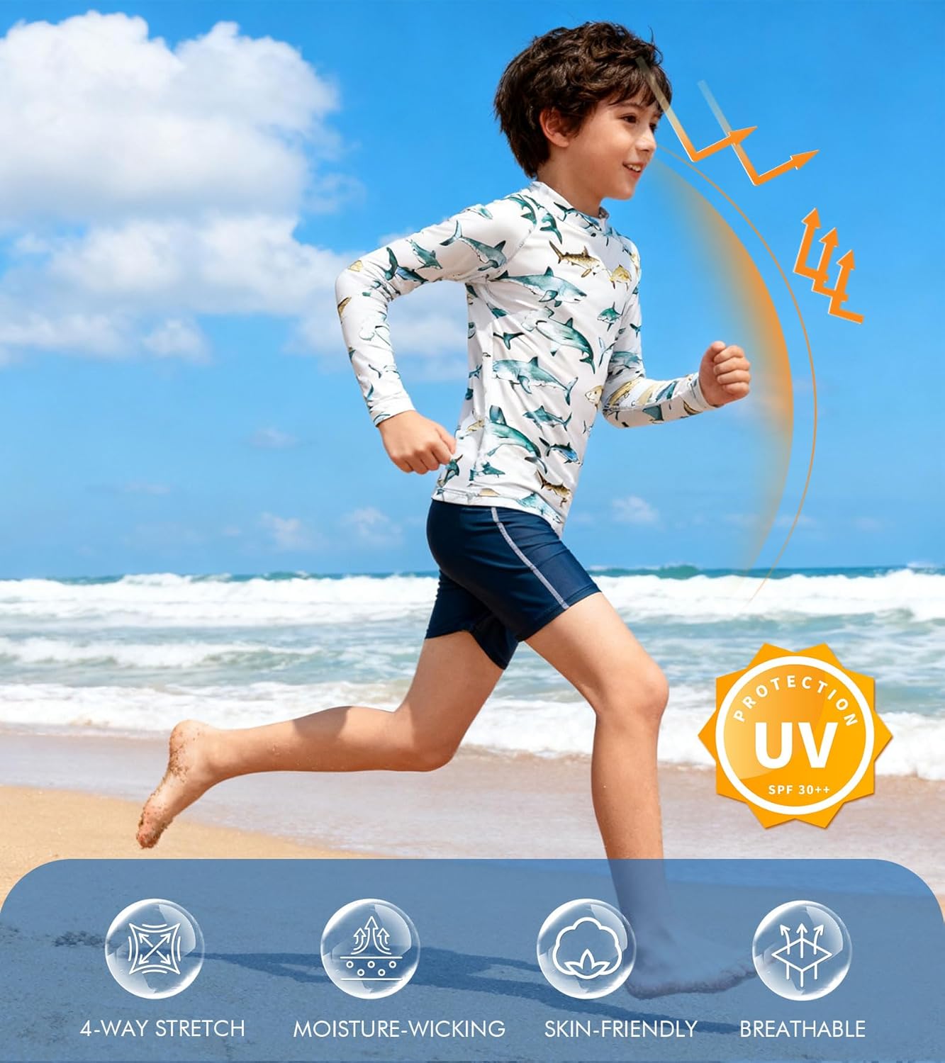 UNIFACO UPF 50+ Little Boys Long Sleeve Rash Guard Swim Shirt Premium Sun Shirt for 1-8 Years - Image 2