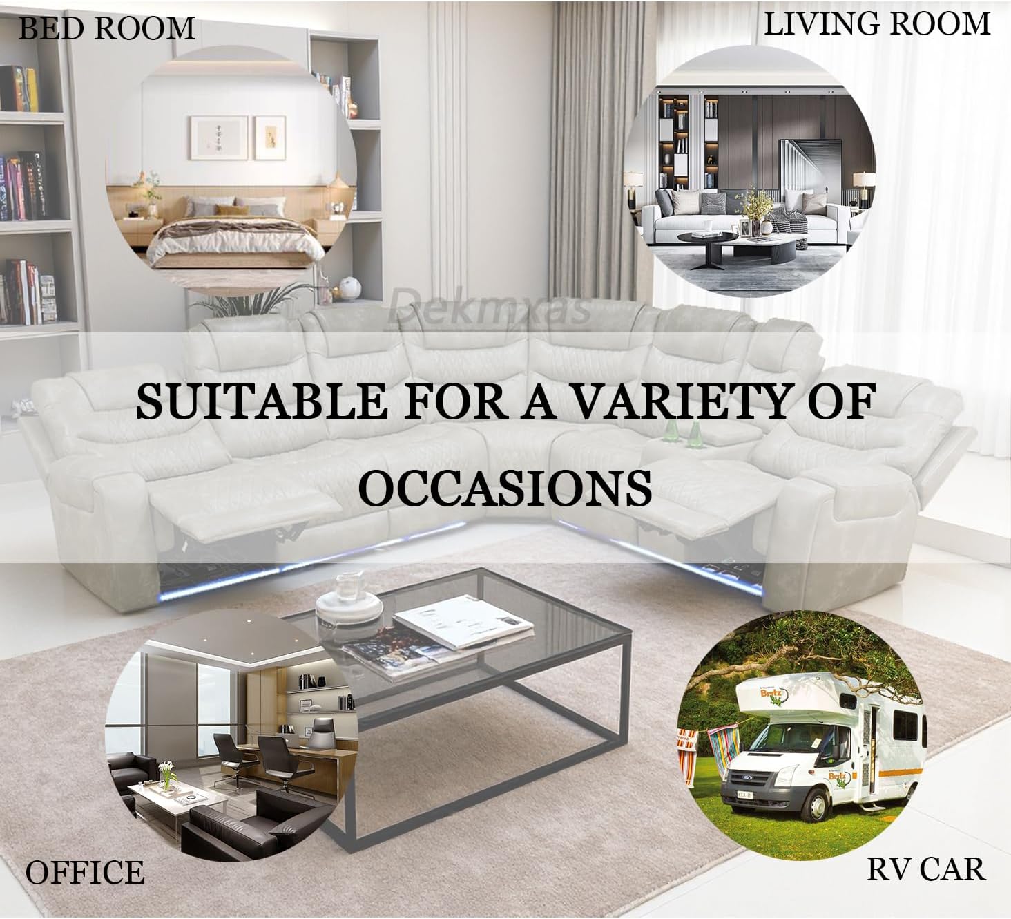 Power Reclining Sectional Sofa Set, Grey Breathing Leather Living Room Furniture Sets with Cup Holders/Storage Console/LED Light/UPS Port for Living Room,Office,RV Car - Image 6