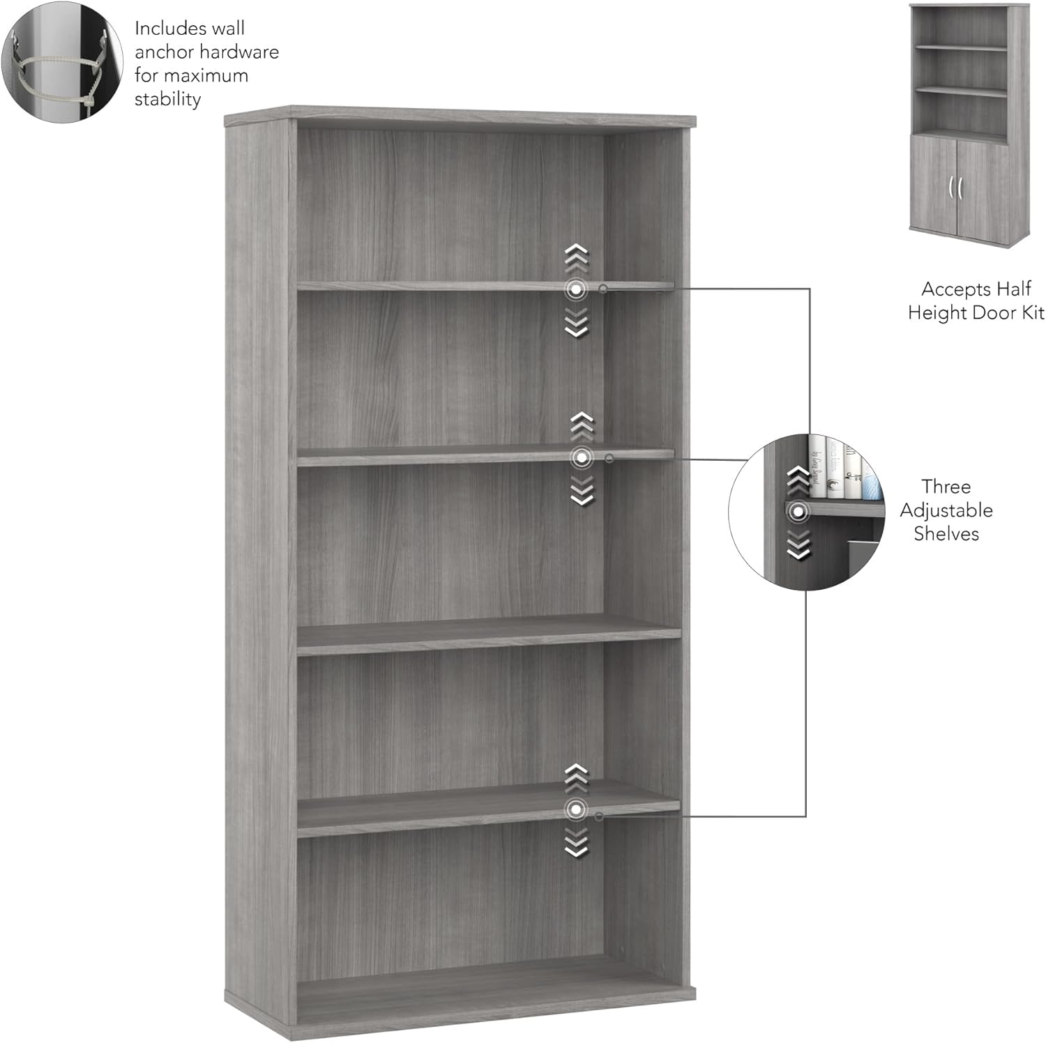 Bush Business Furniture Studio C 5 Shelf Bookcase, Platinum Gray - Image 5
