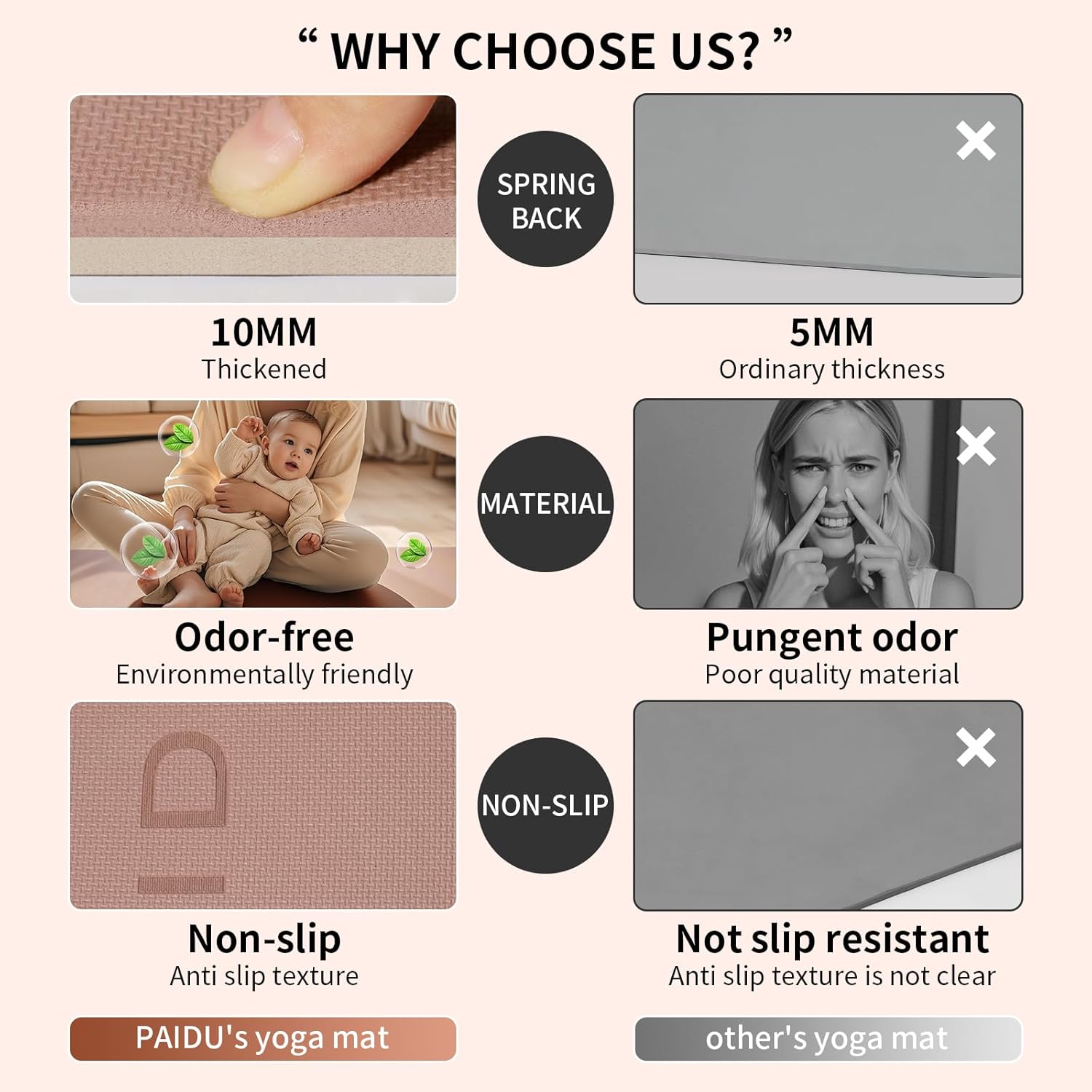 Yoga Mat Non Slip Anti-tear,extra thick-2/5 inch(10MM)High Resiliency Professional POE Yoga Mats for Women Men Kids,72"x24"inch,Workout, Yoga, Pilates and Floor Exercise, with Carrier Strap - Image 3