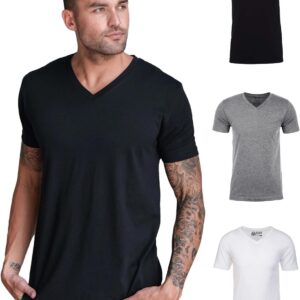 INTO THE AM Premium V Neck T Shirts for Men – Modern Fitted Tees S – 2XL Vneck Undershirts