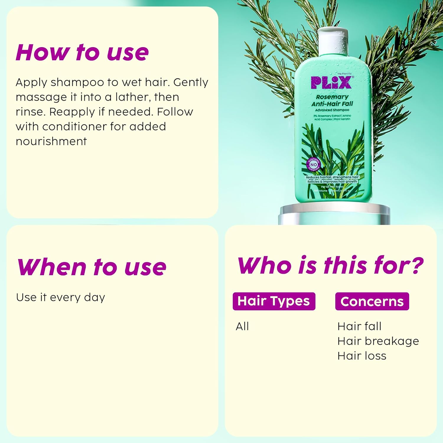 Plix Rosemary Advanced Shampoo for Clean, Smooth Hair | Gentle Sulfate-Free Cleanser for Daily Use | Lightweight Scalp Refresh | For All Hair Types, 6.76 fl oz - Image 7