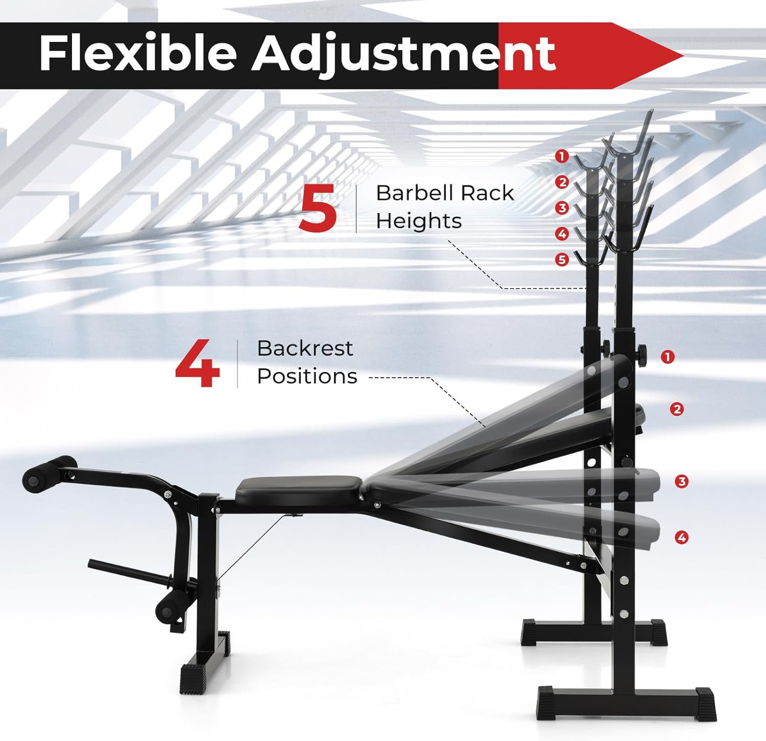 GYMAX Adjustable Weight Bench, Foldable Weight Bench with Squat Racks, Leg Extension & Leg Curl, Strength Training Workout Bench Press, Olympic Weight Lifting Bench Set for Home Gym - Image 3