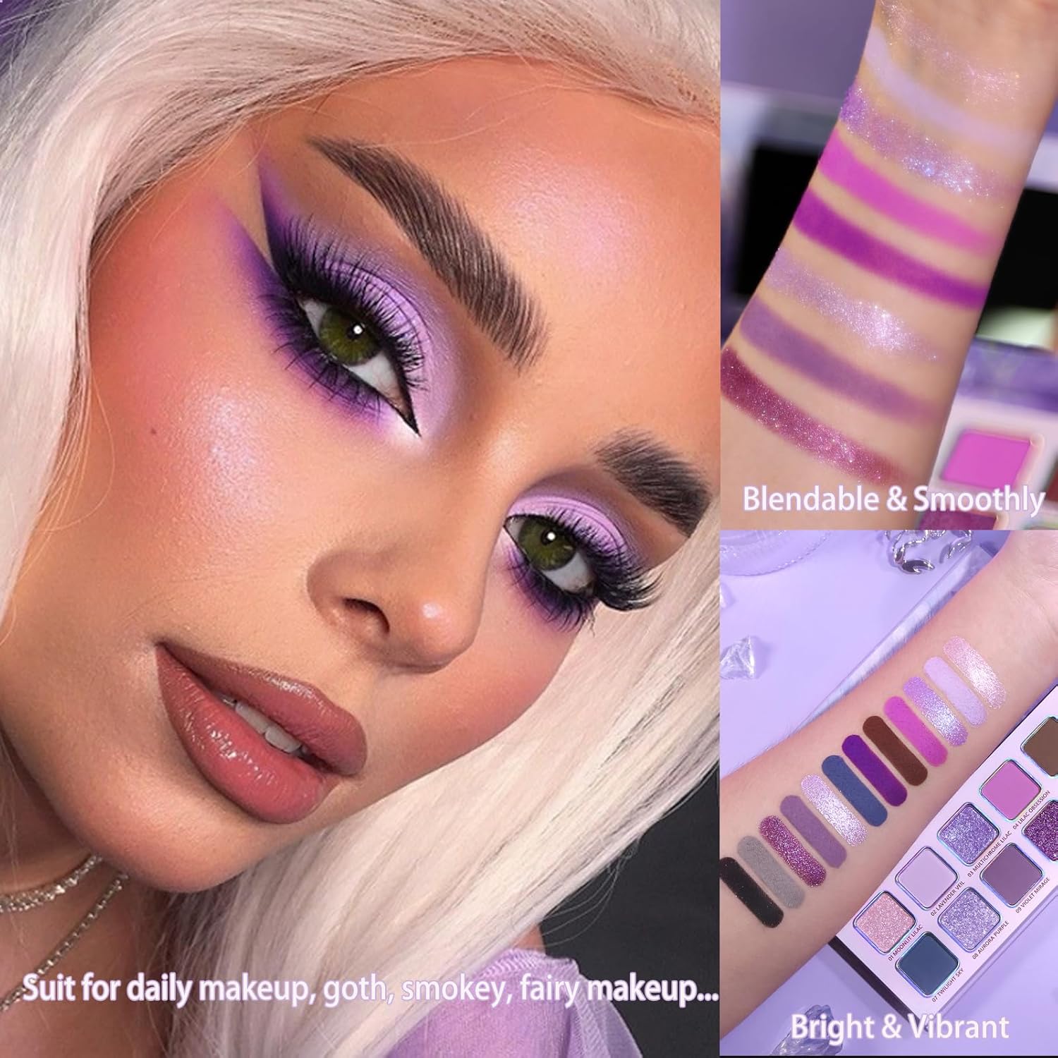 Purple Eyeshadow Palette, Pigmented Matte Shimmer Lavender Lilac Eye Shadow Pallet for Green Eyes,Bright Long Lasting Metallic Multichrome Violet Pink Makeup Pallet for Daily,Smoky,Carnival, Blendable - Image 6