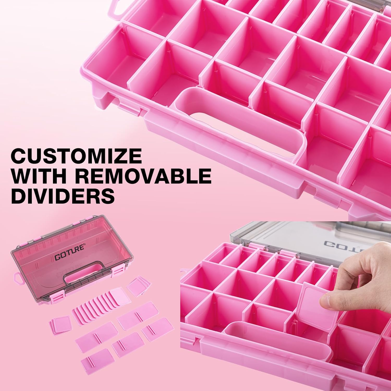 Goture Fishing Tackle Box Organizer - Transparent Fishing Organizer Box w/Measurement Ruler, Adjustable Dividers, Dual Latches | 2 Pcs 3700 Tackle Tray| Ergonomic Grip - Image 3