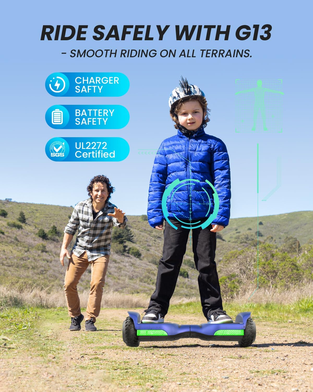 Gyroor Self Balancing Scooter New G13 All Terrain Balancing Scooter with LED Lights, Self Balancing Off Road with Bluetooth for Kids ages 6-12 and Adults-Blue - Image 4