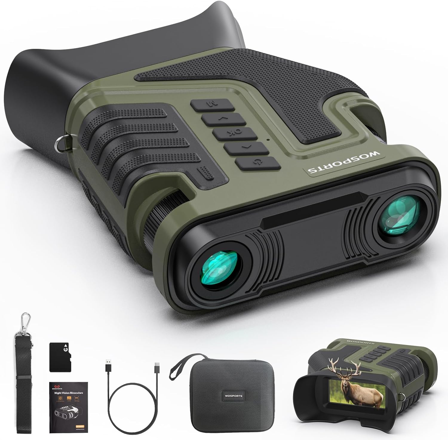 WOSPORTS 4K Night Vision Goggles – up to 80X Total Magnification, 10X Optical + 8X Digital Zoom, 1315FT Vision Range, 5000mAh Rechargeable Battery, IPX Waterproof NVG, Gifts for Men