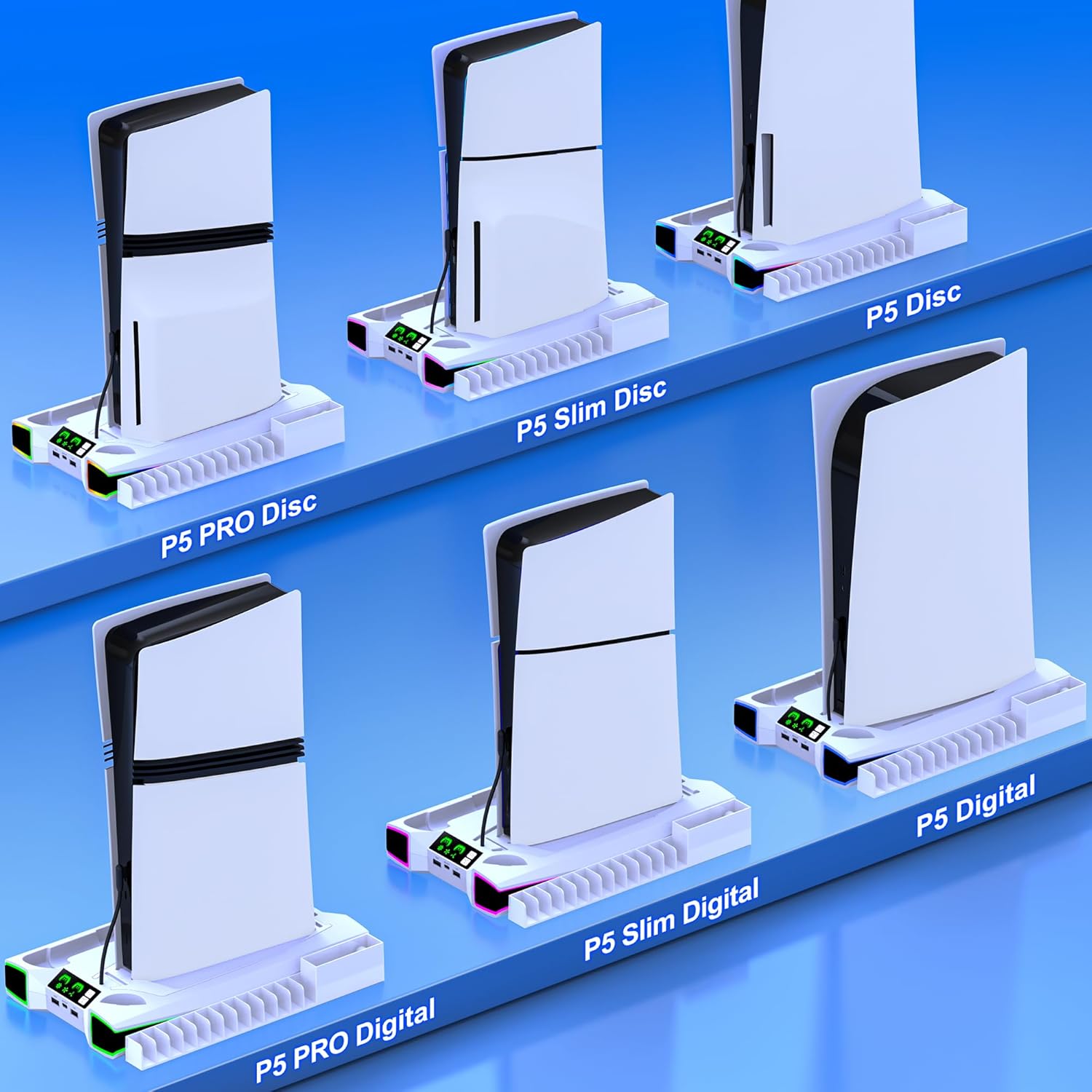 Kawaye PS5 Stand PS5 Cooling Station for Playstation 5/Pro/Slim Console, PS5 Accessories Vertical Stand with 2.36in Large P5 Fan Cooling Fan, RGB Light, Dual Controller Charger, Headset Holder, 3 Charger Port - Image 5