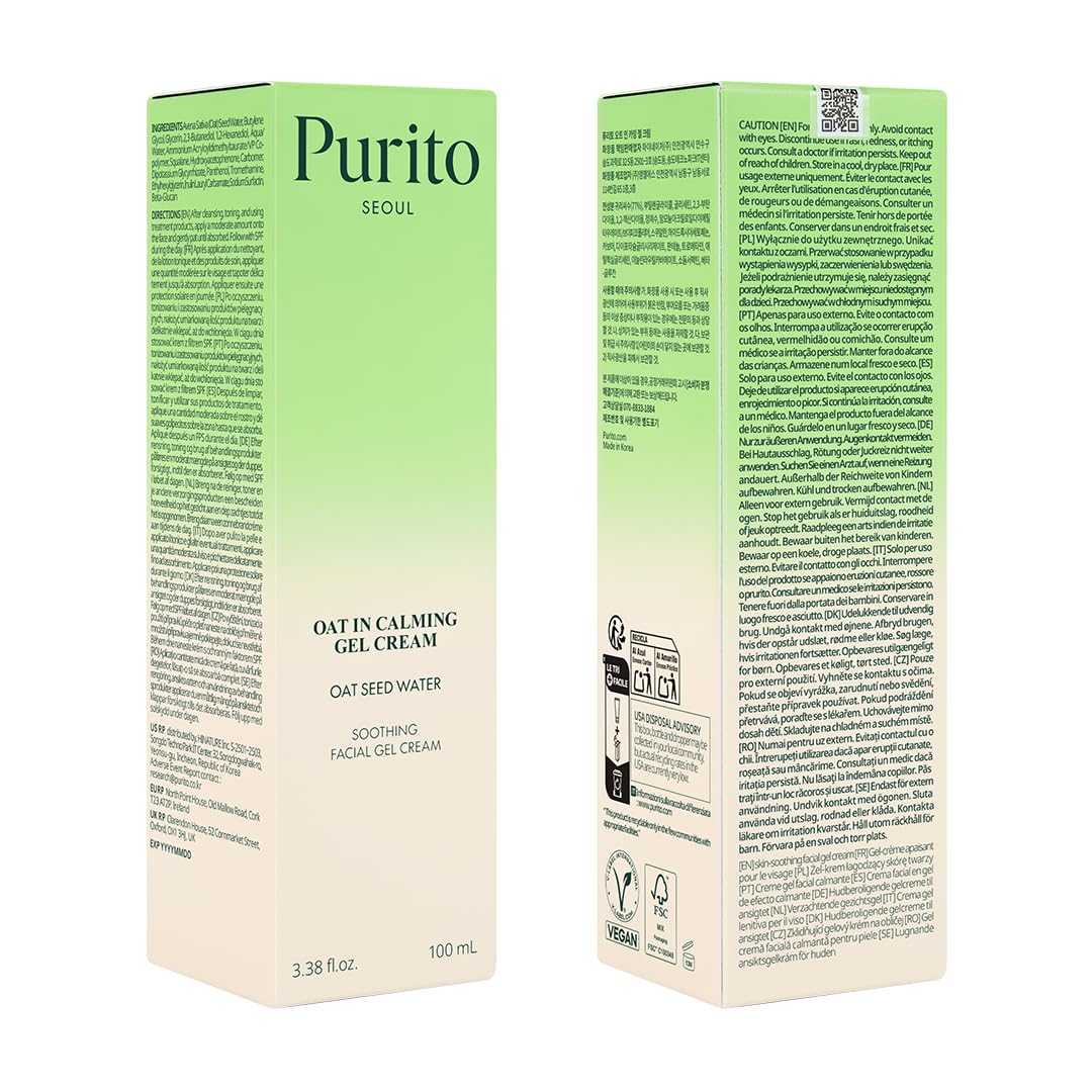 PURITO Oat In Calming Gel Cream, Non-Comedogenic, 77% Oat Seed Water Lightweight Water-Gel Face Moisturizer, Fragrance-Free, Vegan Korean Skincare, Sensitive & Blemish-Prone Skin, 100 mL - Image 8