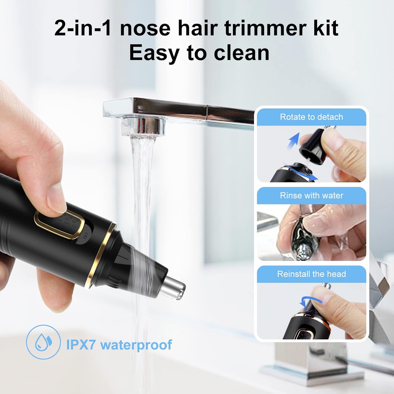 Nose Hair Trimmers for Men,Rechargeable Hair Trimmer 2 in 1 Painless Multifunctional Ear and Nose Hair Trimmer with IPX7 Waterproof Dual Edge Blades (Black) - Image 6