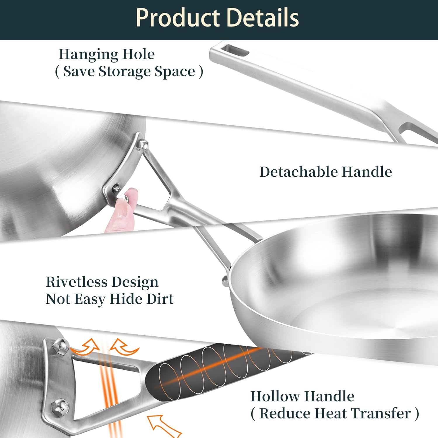 Tri-Ply Stainless Steel Frying Pan Set, 8 Inch and 10Inch, Skillet set, Durable, Cooking Pan 8" 10", Induction Ready Egg Pan, Compatible with All Cooktops Up to 600℉ - Image 5