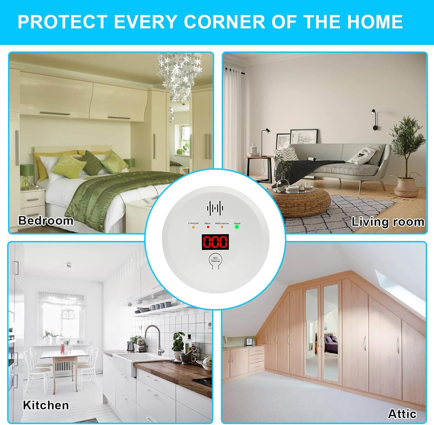 Carbon Monoxide Detectors 2 Pack, Replaceable Battery CO Alarm Detector with Digital LCD Display, CO Alarm for Home,Depot (AA Battery not Included) - Image 7