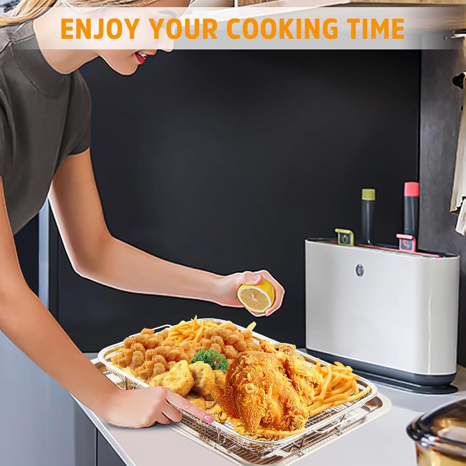 Air Fryer Basket for Oven, 18.6" x 12.8" Extra Large Size Air Fryer Basket & Tray for Oven, Stainless Steel Baking Tray with 50 PCS Parchment Paper, Crisper Tray for Convection Oven - Image 6