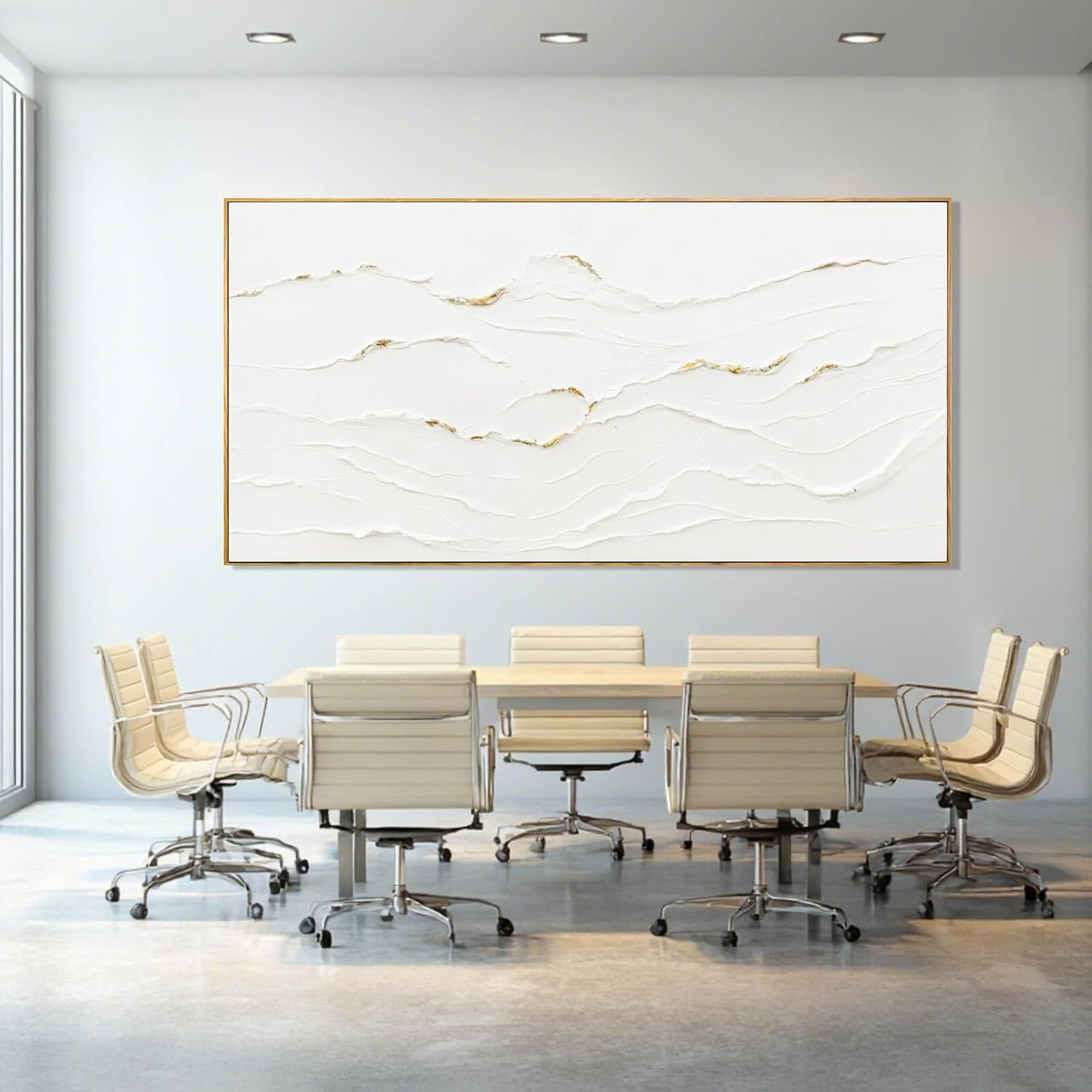 Large Wavy Line White Abstract Wall Art with Frame Minimalist Modern Hand drawn Painting Textured Poster for Living Room Dining Room Bedroom Decor 29"x58" - Image 4