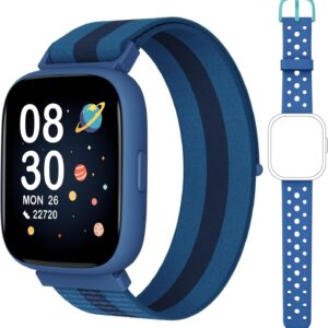 Smart Watch for Kids No Phone No APP Needed, 1.83″ Fitness Tracker Watch with Pedometer, Step Counter， Heart Rate/Sleep Monitor, IP68 Waterproof, Puzzle Games for Boys Teens 5-12, Nylon