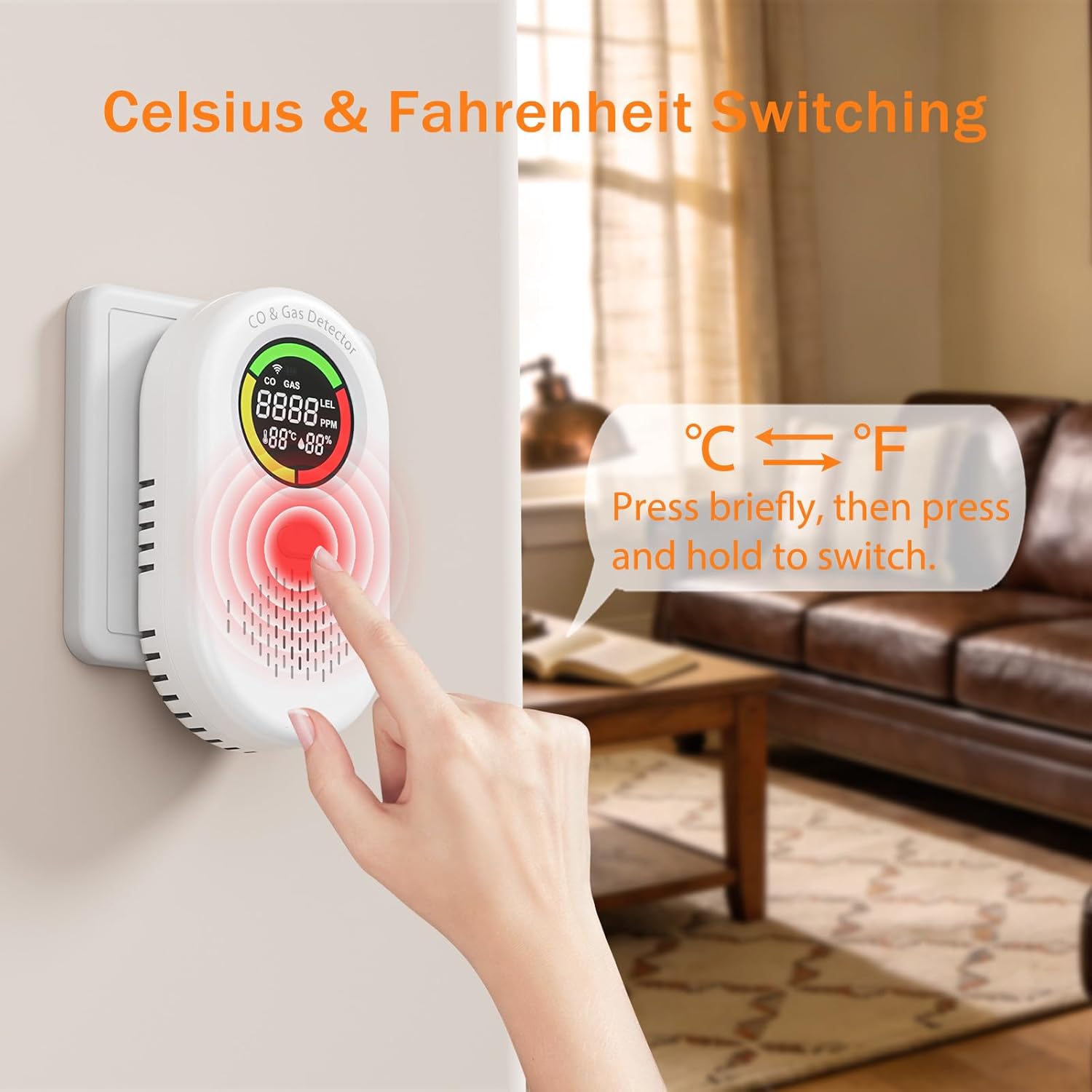 Carbon Monoxide Detectors and Natural Gas Leak Detector, 4-in-1 Carbon Monoxide Detectors Plug in, Portable CO Detector with Dual Alarm Temp and Humidity for Home Travel RV - Image 5
