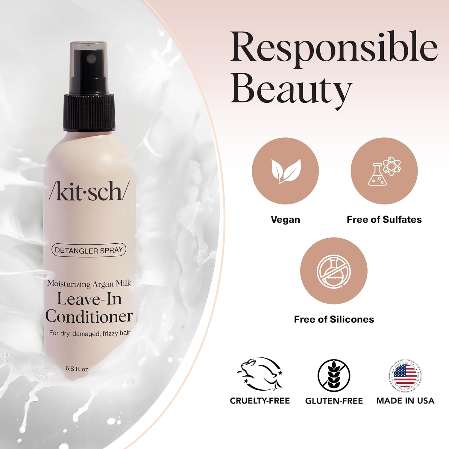 Kitsch Argan Milk Leave In Conditioner Spray – Hair Detangler Spray for Curly, Wavy, Fine, Dry & Damaged Hair - Silicone-Free | Ideal Gifts for Women - 6.3oz - Image 6
