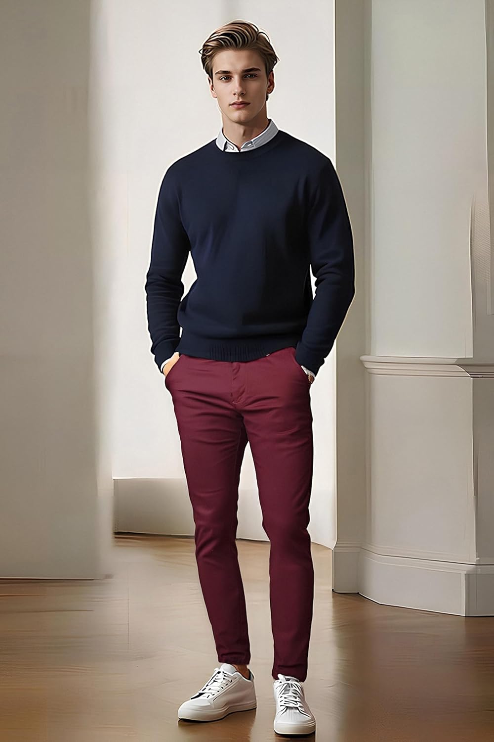 Plaid&Plain Men's Skinny Stretchy Khaki Pants Colored Pants Slim Fit Slacks Tapered Trousers - Image 6