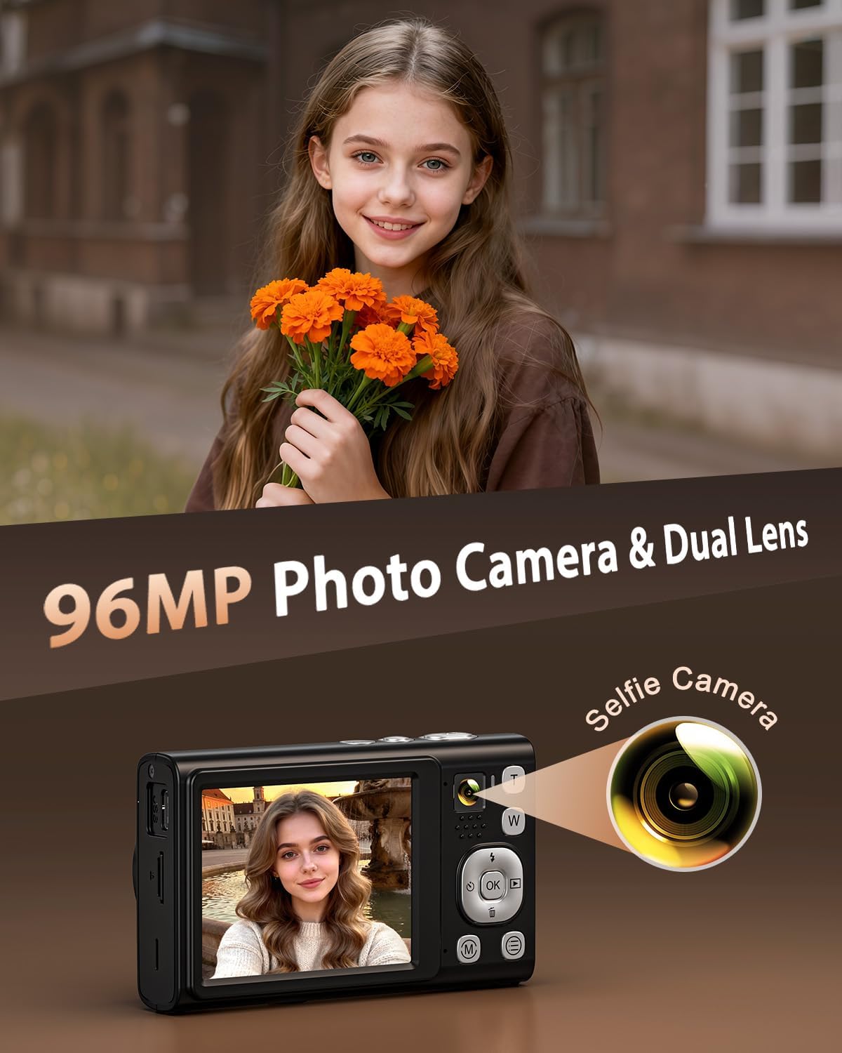 5K Digital Camera for Photography with 6X Optical Zoom, Autofocus 96MP Vlogging Camera for YouTube Video with Dual-Lens, Compact Point and Shoot Travel Cameras for Beginners with 64GB Card & Flash - Image 3