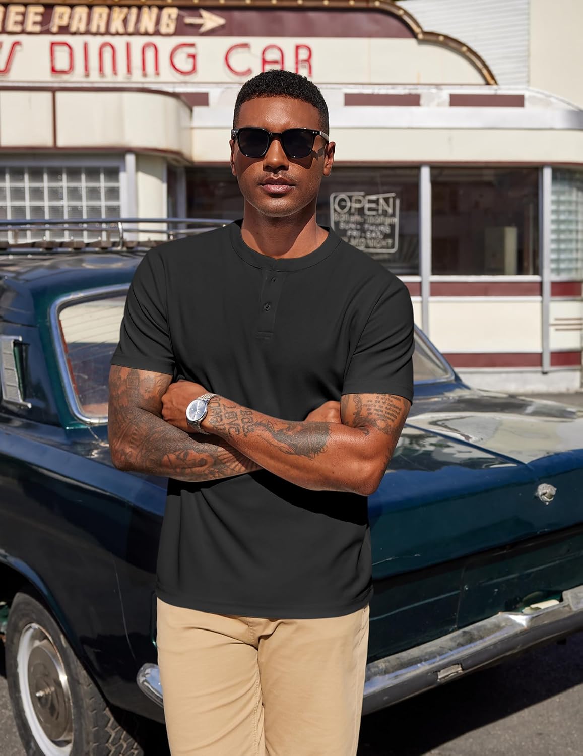 COOFANDY Men's Henley Shirts Short Sleeve Texture Casual Button Henley Summer Classic Basic Tee Shirts - Image 2