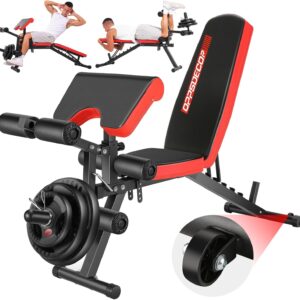 OPPSDECOR Adjustable Weight Bench with Leg Extension and Leg Curl, Workout Bench Press Preacher Curl Bench with Wheels, 800 LBS Flat/Incline/Decline Sit-Up Bench Gym Bench for Home Workout