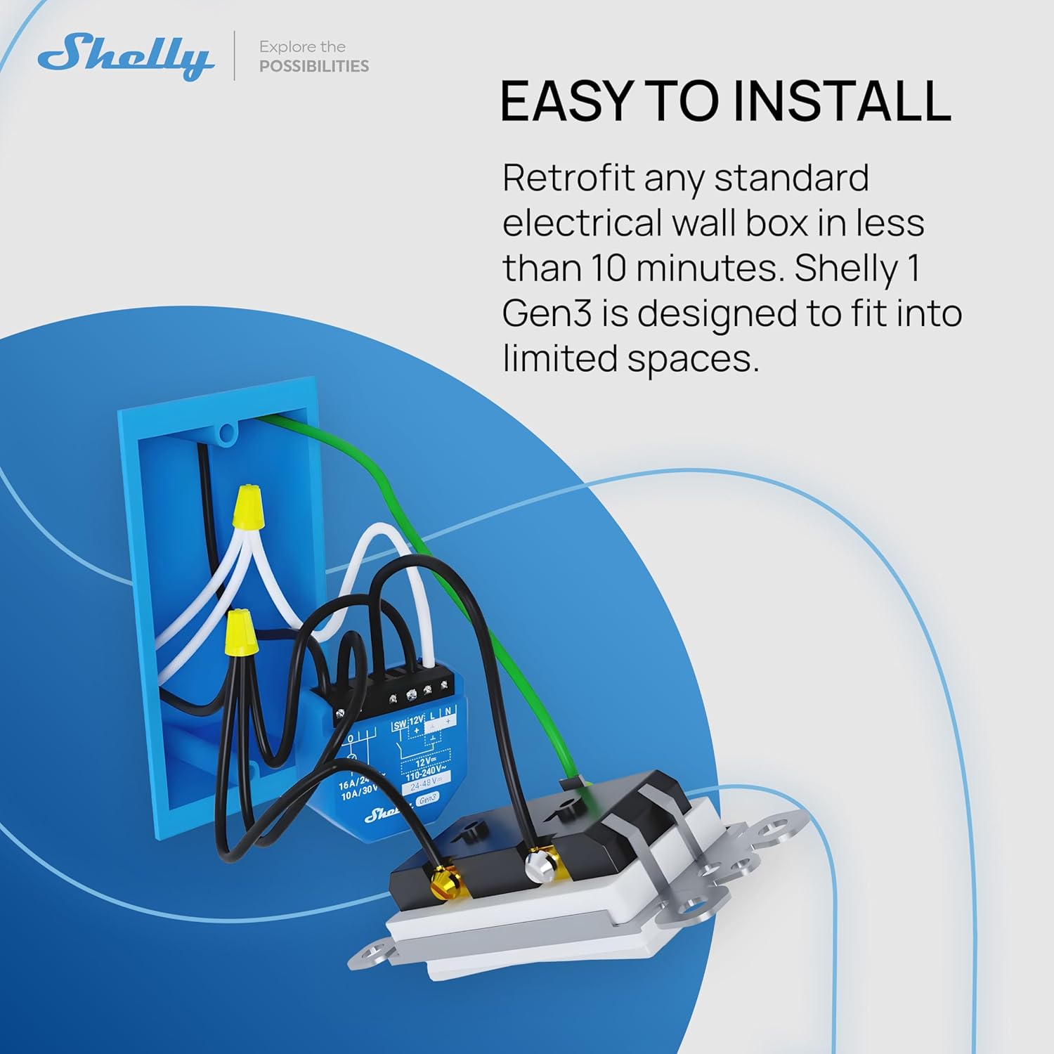 Shelly 1 Gen3, WiFi Smart Relay Switch with Dry Contacts, 1-Channel 16A, Alexa, Home Assistant, SmartThings & Google Home Compatible, DIY Smart Automation, Garage Door Opener, No hub Required - Image 2