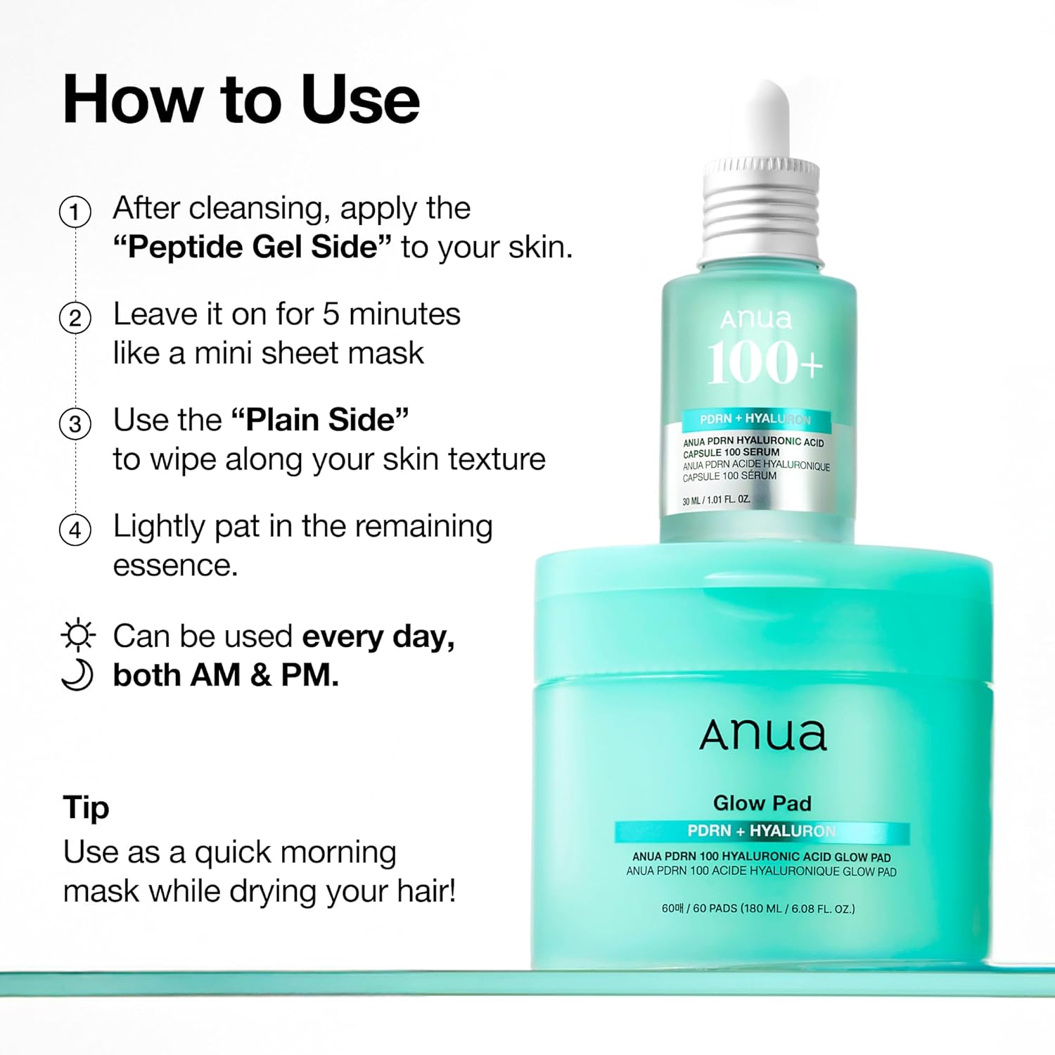 ANUA PDRN 100 Hyaluronic Acid Pad, Glow-Plumping Korean Face Pad for Daily Skincare & Makeup Prep, Dual-Sided Toner for Radiant Skin & Deep Hydration, Korean Skin Care (180ml, 60 Pads) - Image 7