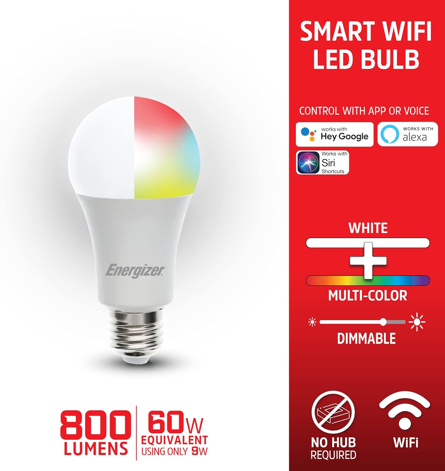 Energizer Connect Smart A19 LED White & Multi-Color RGB Light Bulb with Voice Control and Remote Access Through Your Smartphone | Compatible with Alexa and Google Assistant, 2 Pack - Image 2