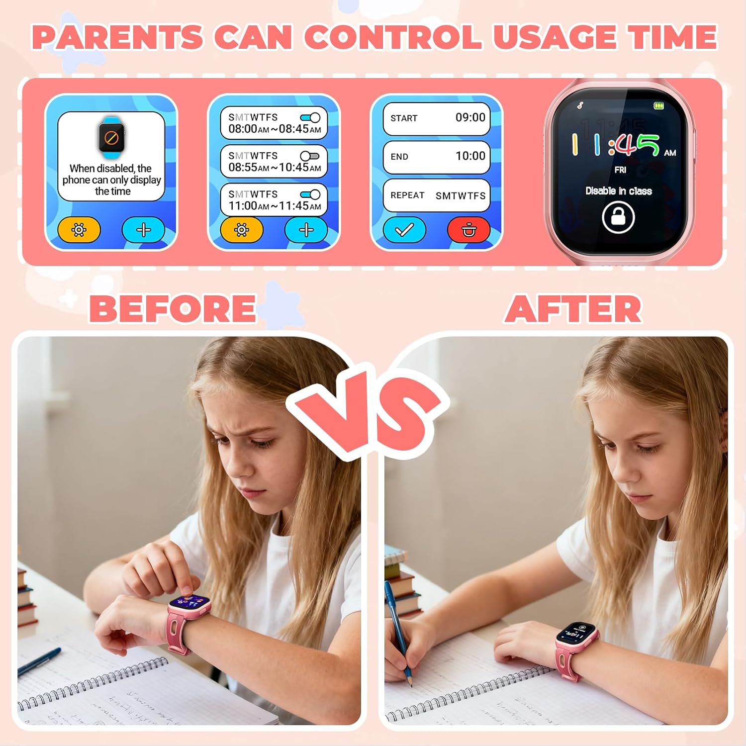 Smart Watch for Kids, No App, 14 Games, 1.83'' Touchscreen, Bedtime Stories, Alarm Clock, Camera, Music Player, Pedometer, Video & Audio Recording, Toys for Boys Aged 3-12, Gift for Teenagers, Red - Image 6