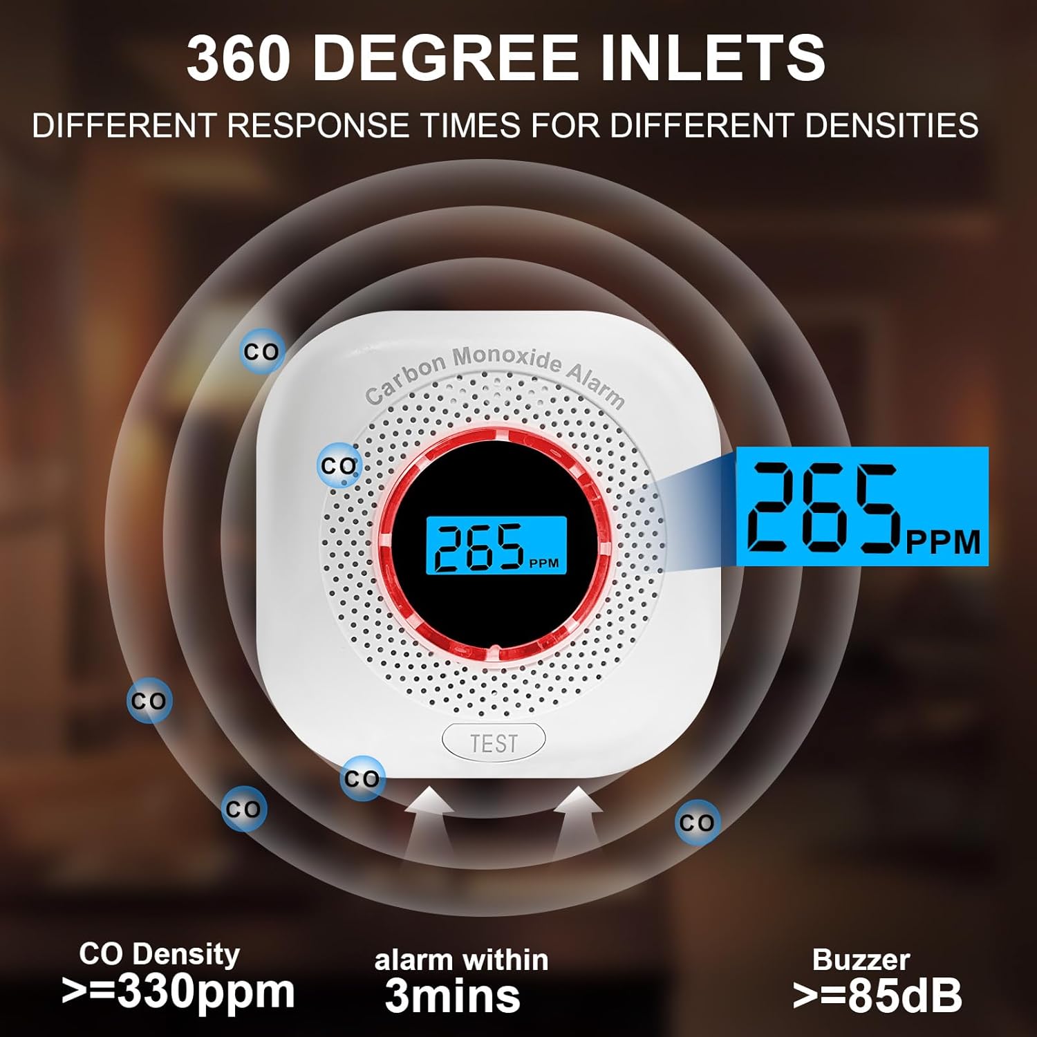 3 Pack Carbon Monoxide Detectors,CO Alarm Detector Monitor Power Operated,Portable Traval Carbon Monoxide Alarm/Monitor with Digital LCD Display for Home/Hotel/Office/RV - Image 2