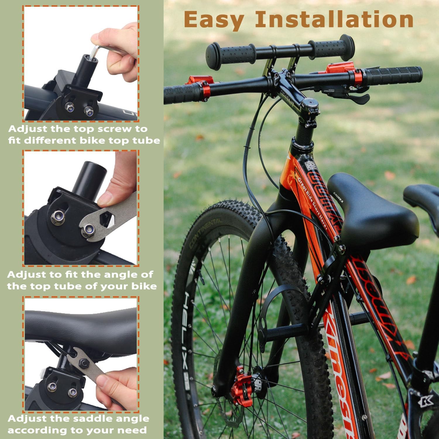 Kid Bike Seat Front Mounted and Handlebar for Mountain Bike Parent-Child Cycling, Child Bicycle Seat&Child Handlebar for All Adult MTB Bike Cycling(Foldable/Not Foldable Pedals) - Image 7