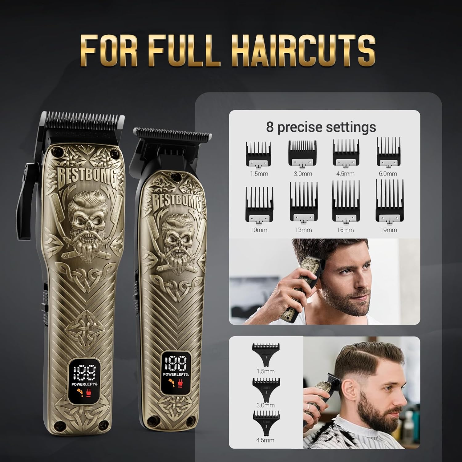 BESTBOMG® Hair Clippers for Men, Professional Hair Clippers, Beard Trimmer& Rechargeable Shaver Set, Metal T-Blade, LED Display, Barber Hair Cutting Kit for Men Grooming & Gifts, BS-807E (Bronze) - Image 5