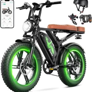 SISIGAD Electric Bike for Adults,1500W Peak Motor Ebike with 48V 15/15 * 2Ah Dual Removable Battery, 60-100 Miles,28 MPH Electric Mountain Bike, 20″ Fat Tire All Terrain E Bike,UL 2849 Certification