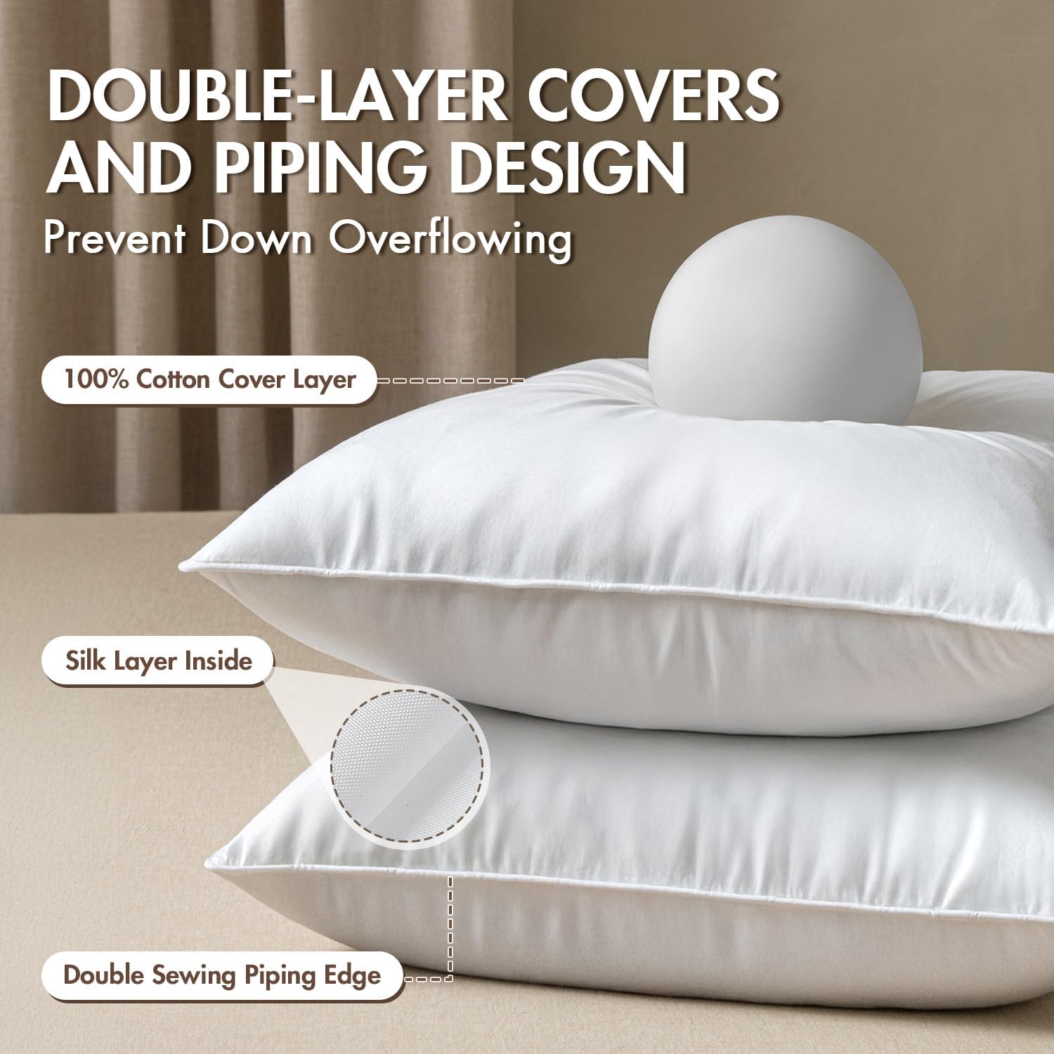 MIULEE 18x18 Pillow Inserts, Pack of 2 Down Feather Premium Throw Pillows with Cotton Fabric for Bed Couch Living Room Sofa - Image 6