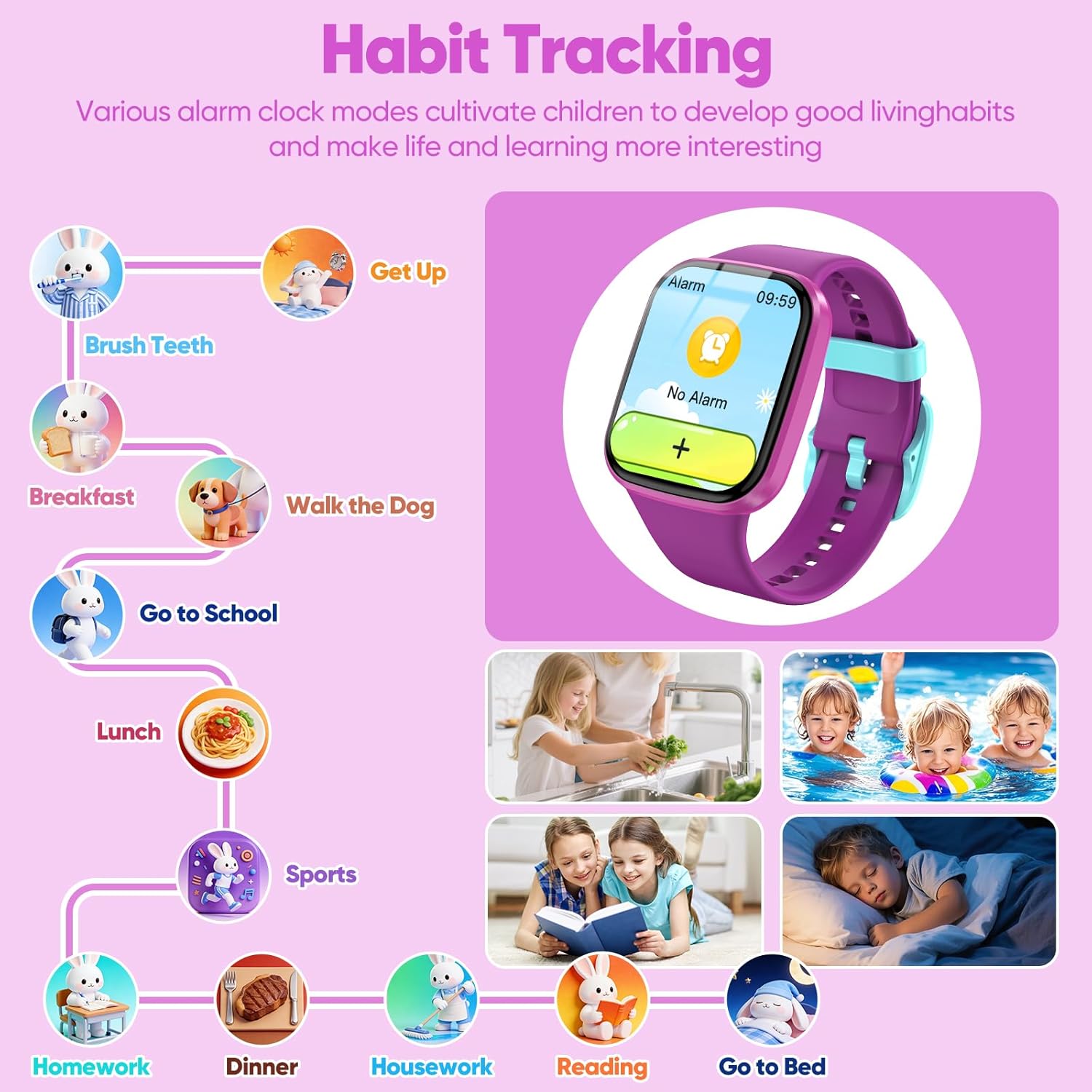 Smart Watch for Kids No APP/Phone Needed, HD Touch Screen Fitness Tracker with Heart Rate, Sleep Monitor, IP68 Waterproof Smartwatches with Pedometer, Alarm Clock, Gifts for Kids Ages 4-12 - Image 6