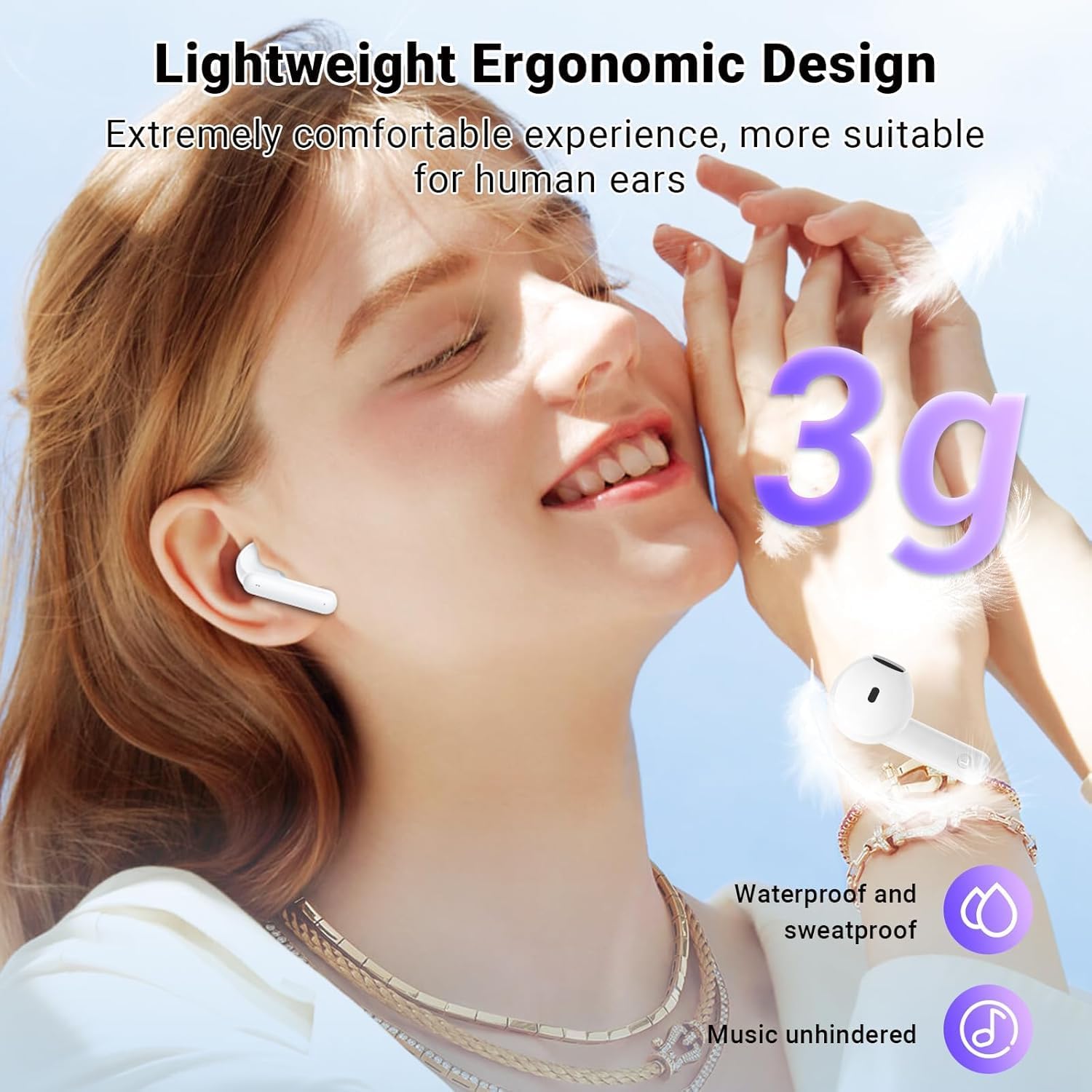 Wireless Earbuds, Bluetooth 5.3 Earbuds Stand Up Bass, Hipo Ear Headphones in-Ear Noise Cancelling Hipster, Ear Headphones IP7 Waterproof Movement, 32 Hour Playtime (Khaki White) (Khaki White) - Image 6