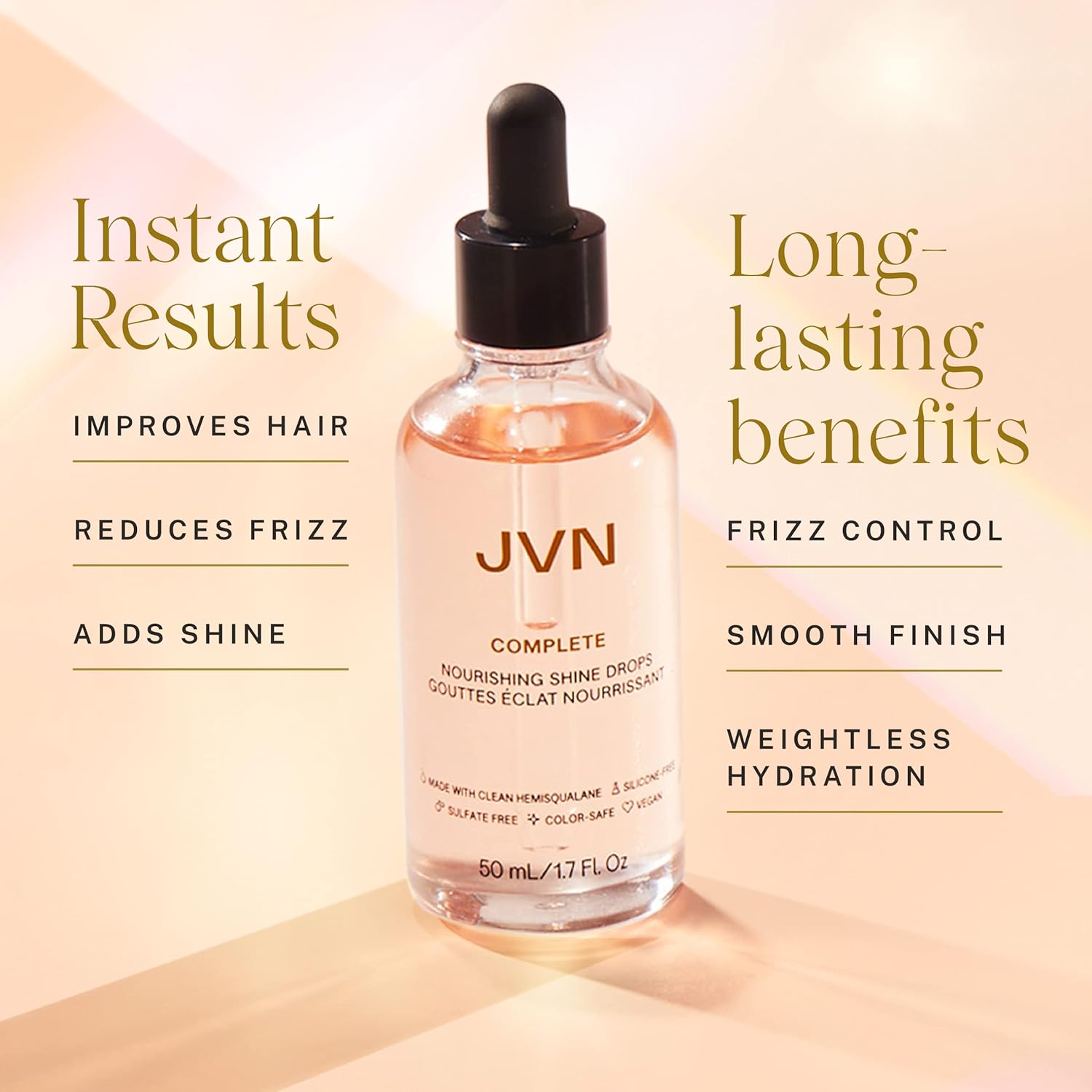 JVN Complete Nourishing Shine Drops, 1.7 Fl Oz, Frizz Fighting, Hair Smoothing Oil for Shine and Strength, Hair Care for Women and Men, Silicone Free - Image 5