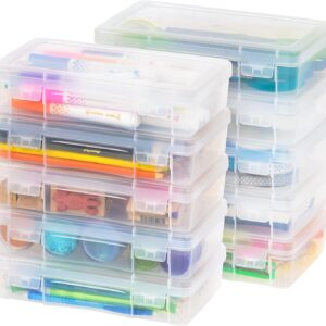 IRIS USA Pencil Case Boxes, 10-Pack, |Made in USA|, Plastic Bead Organizing Containers with Snap Lid for Arts, Crafts, Ephemera, Stickers, & Dance Cheer, Clear – Medium