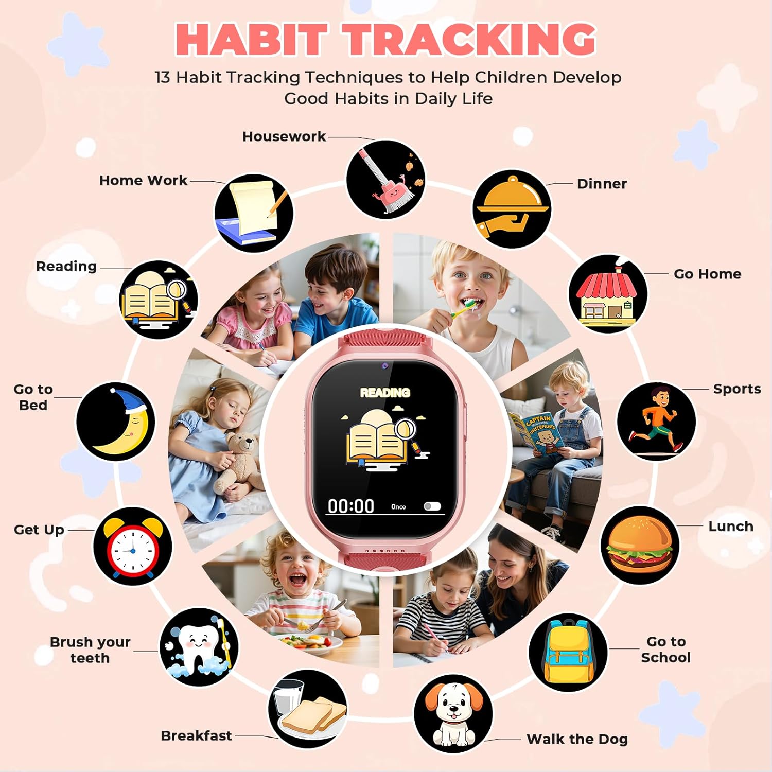 Smart Watch for Kids, No App, 14 Games, 1.83'' Touchscreen, Bedtime Stories, Alarm Clock, Camera, Music Player, Pedometer, Video & Audio Recording, Toys for Boys Aged 3-12, Gift for Teenagers, Red - Image 4