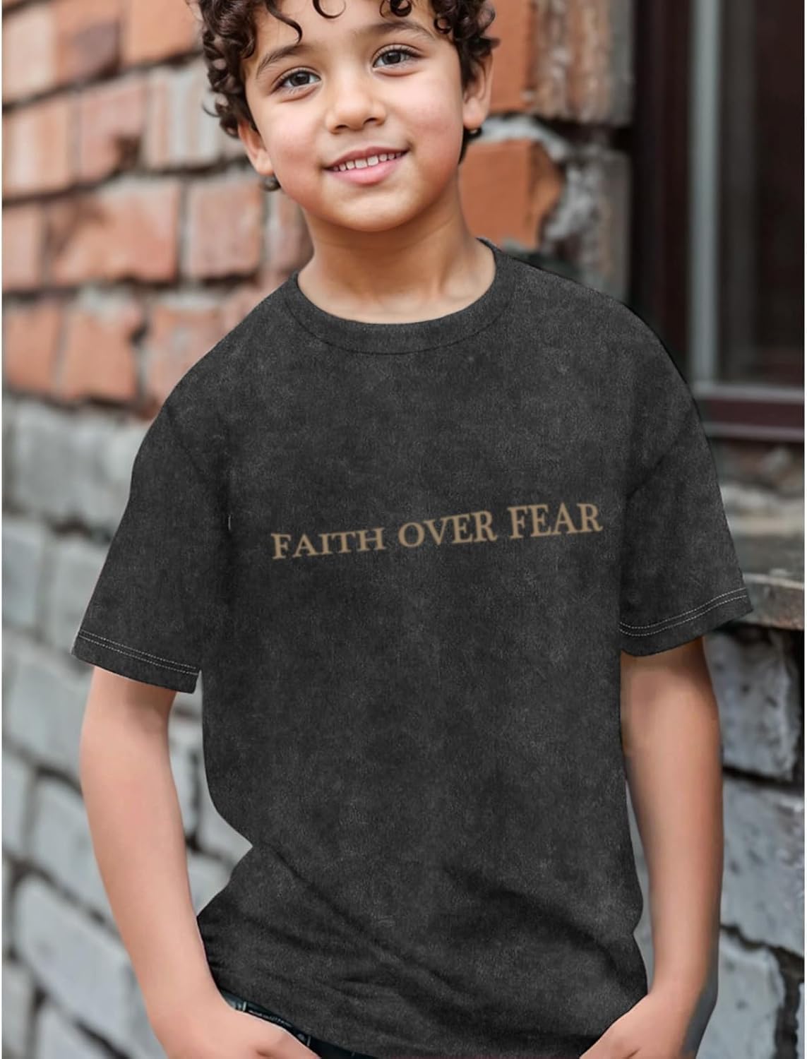 KEEVICI Boys Faith Over Fear Shirt Christian Jesus T Shirts for Kids Bible Verse Religious Graphic Tees Acid Wash Tshirt - Image 3